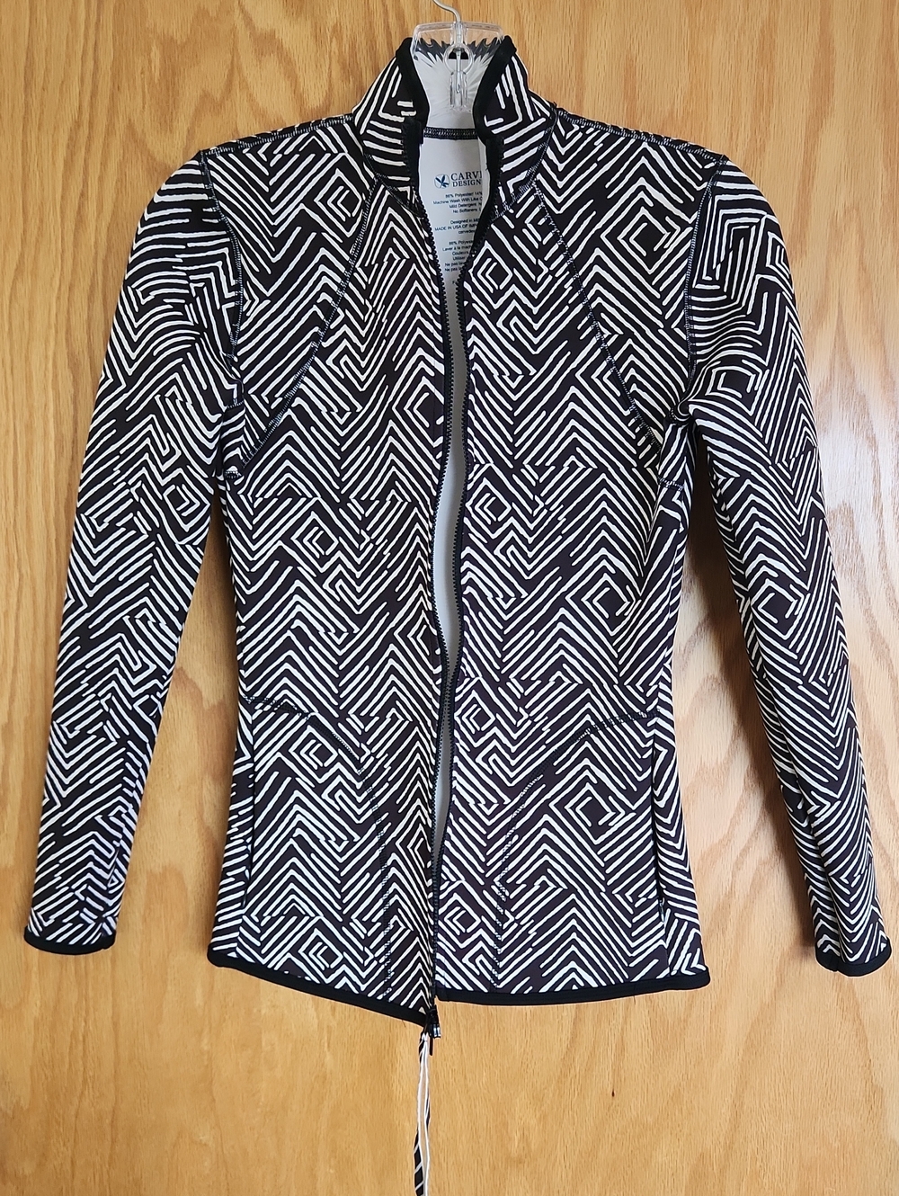 Carve Swim Zip Jacket Black and White Geometric Small